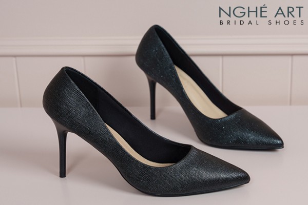 Giày cưới Nghé Art basic 10 phân nhũ đen 377-nhu-den - Đen - 10 phân