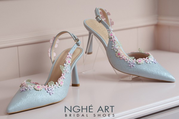 Giày cưới Nghé Art hoa hồng vintage 548-535-nhu-xam - Xám xanh pastel - 9 phân