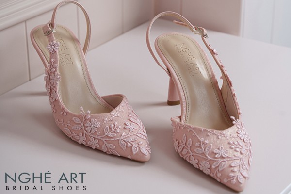 Giày cưới Nghé Art ren thủ công màu hồng pastel 550-535-nhu-hong - Hồng pastel - 9 phân