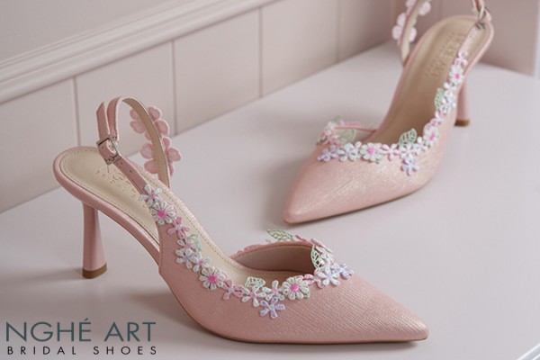 Giày cưới Nghé Art hoa hồng vintage 548-535-nhu-hong - Hồng pastel - 7 phân