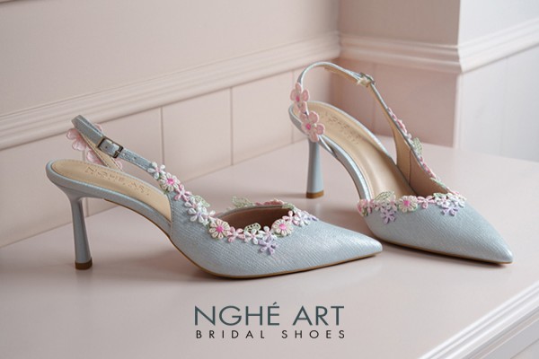 Giày cưới Nghé Art hoa hồng vintage 548-535-nhu-xam - Xám xanh pastel - 7 phân