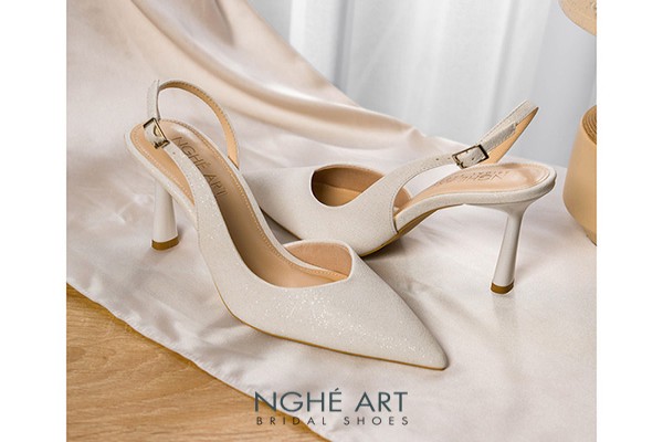 Giày cưới Nghé Art basic form slingback dáng hở eo 535 - Trắng - 7 phân