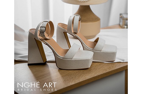 Giày cưới Nghé Art basic dáng sandal cao 13 cm 531 - Trắng - 13 phân