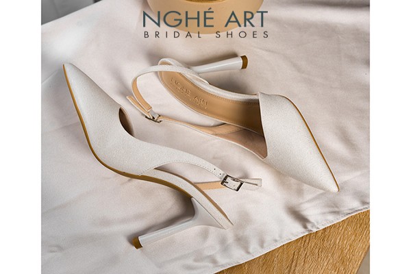 Giày cưới Nghé Art basic form slingback dáng hở eo 535 - Trắng - 9 phân