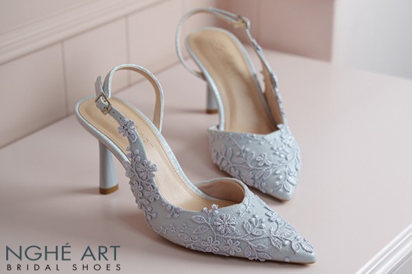 Giày cưới Nghé Art ren thủ công màu xám xanh pastel 550-535-nhu-xam - Xám xanh pastel - 9 phân