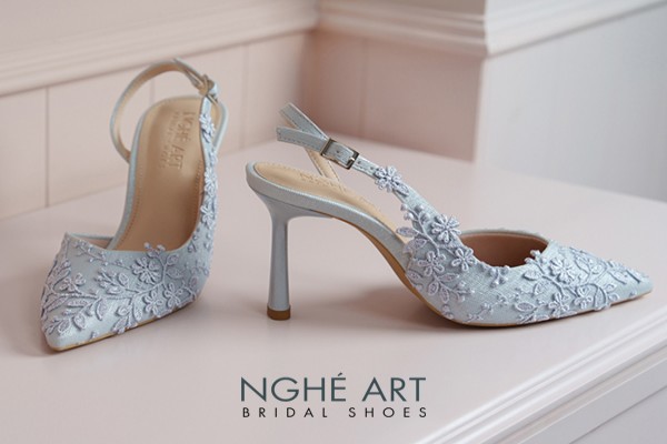 Giày cưới Nghé Art ren thủ công màu xám xanh pastel 550-535-nhu-xam - Xám xanh pastel - 7 phân