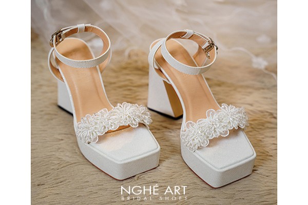 Giày cưới Nghé Art hoa voan pha lê 13 cm 537-531-13P-NHU-TRANG - Trắng - 13 phân