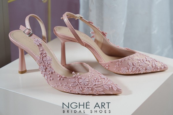 Giày cưới Nghé Art ren thủ công màu hồng pastel 550-535-nhu-hong - Hồng pastel - 7 phân