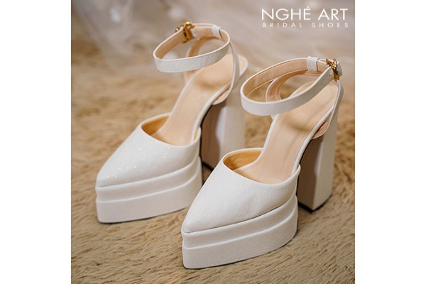 Giày cưới Nghé Art basic cao gót 15cm 532 - Trắng - 15 phân