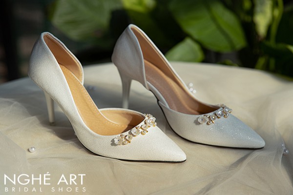 Giày cưới Nghé Art cao gót 455-442 - Trắng - 9 phân