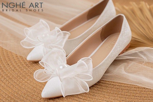Giày cưới Nghé Art đính nơ voan 431-194-1P-NHU-TRANG - Trắng - 1 phân