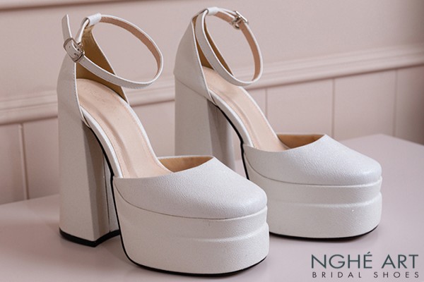 Giày cưới Nghé Art basic Mary Jane 15 cm 578-15P-NHU-TRANG - Trắng - 15 phân