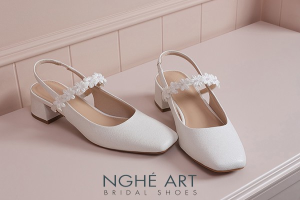 Giày cưới Nghé Art slingback quai đính hoa 591-565-5P-NHU-TRANG - Trắng - 5 phân