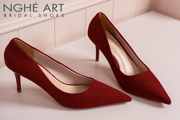 Giày cưới Nghé Art basic dáng scarpin nhung đỏ 605-8P-NHUNG-DO - Đỏ - 8 phân