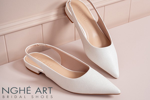 Giày cưới Nghé Art basic slingback dáng bệt 593-2P-NHU-TRANG - Trắng - 2 phân
