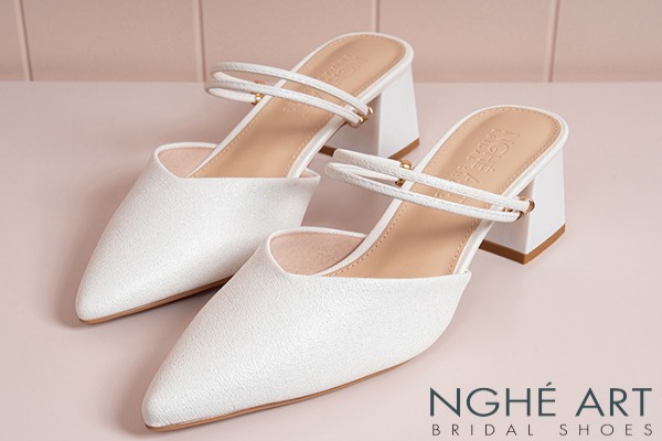 Giày cưới Nghé Art basic gót vuông 592-6P-NHU-TRANG - Trắng - 6 phân