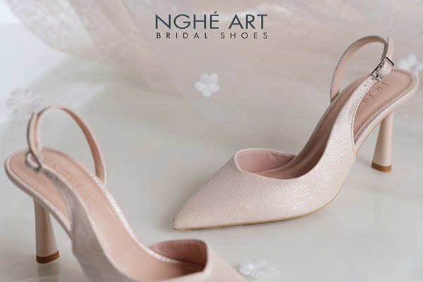 Giày cưới Nghé Art basic form slingback cao gót nhũ vàng champagne 535-NHU-VANG - Vàng champage - 7 phân