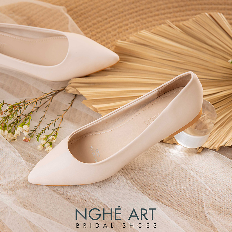 Giày cưới Nghé Art basic bệt búp bê bít mũi 194-1P-DA-NUDE - Ảnh 1 - Nghé Art Bridal Shoes – 0822288288