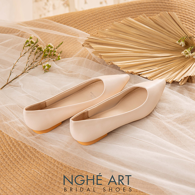 Giày cưới Nghé Art basic bệt búp bê bít mũi 194-1P-DA-NUDE - Ảnh 2 - Nghé Art Bridal Shoes – 0822288288