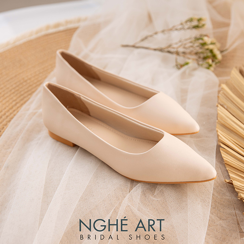 Giày cưới Nghé Art basic bệt búp bê bít mũi 194-1P-DA-NUDE - Ảnh 3 - Nghé Art Bridal Shoes – 0822288288