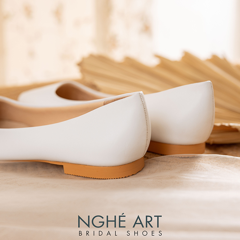 Giày cưới Nghé Art basic bệt búp bê bít mũi 194-1P-DA-TRANG - Ảnh 1 - Nghé Art Bridal Shoes – 0822288288