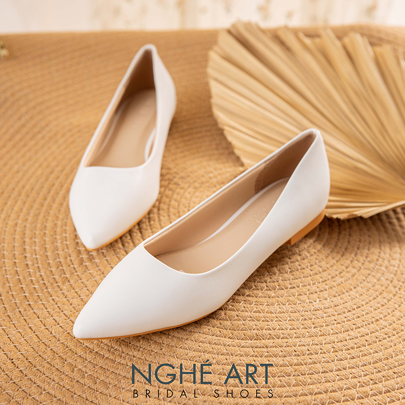 Giày cưới Nghé Art basic bệt búp bê bít mũi 194-1P-DA-TRANG - Ảnh 2 - Nghé Art Bridal Shoes – 0822288288