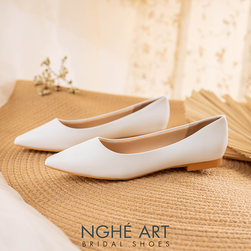 Giày cưới Nghé Art basic bệt búp bê bít mũi 194-1P-DA-TRANG - Ảnh 3 - Nghé Art Bridal Shoes – 0822288288