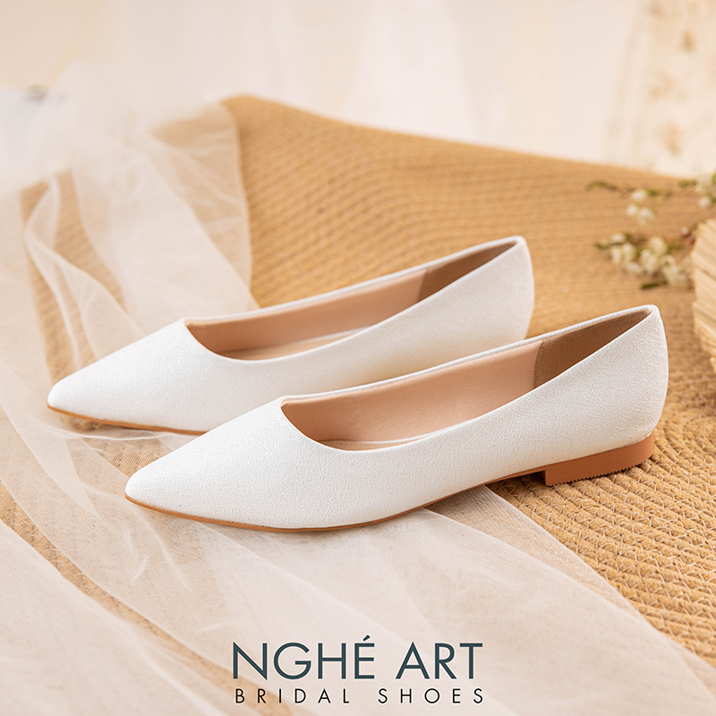 Giày cưới Nghé Art basic búp bê trắng nhũ ánh kim 194nhu - Ảnh 1 - Nghé Art Bridal Shoes – 0822288288