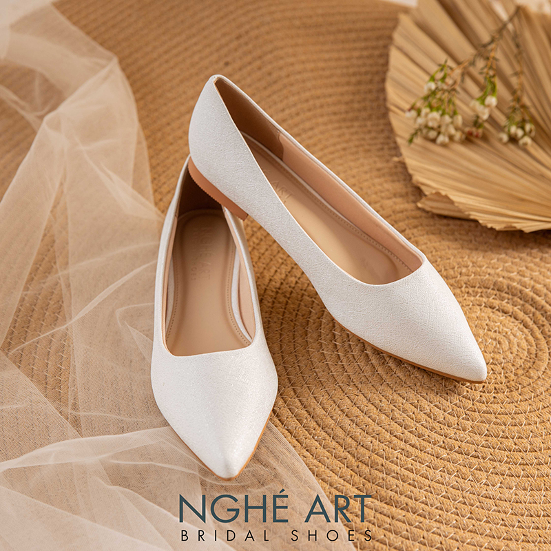 Giày cưới Nghé Art basic búp bê trắng nhũ ánh kim 194nhu - Ảnh 3 - Nghé Art Bridal Shoes – 0822288288