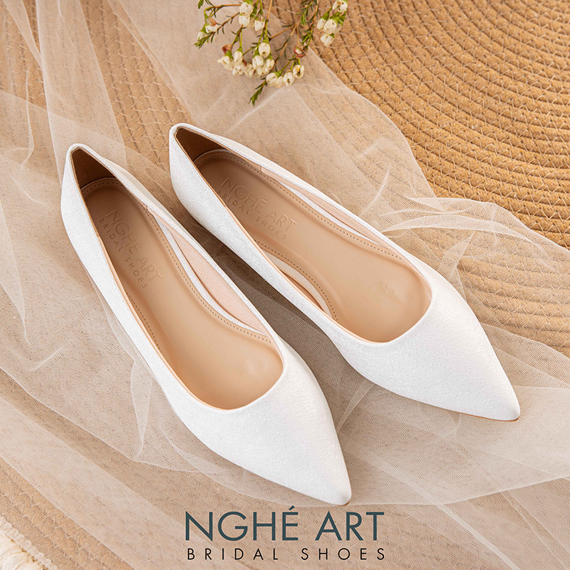 Giày cưới Nghé Art basic búp bê trắng nhũ ánh kim 194nhu - Ảnh 6 - Nghé Art Bridal Shoes – 0822288288