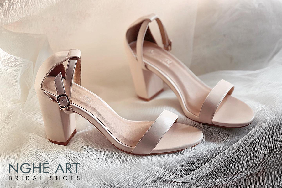 Giày cưới Nghé Art basic quai ngang sandal 195 - Ảnh 8 phân nude 1 -  Nghé Art Bridal Shoes – 0908590288