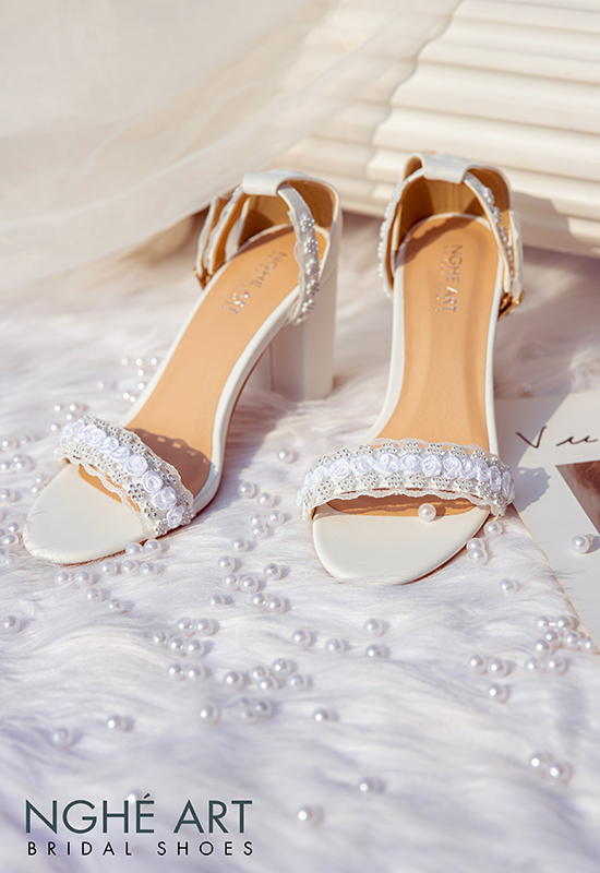 Giày cưới Nghé Art sandal viền hoa 214 - Ảnh 4 -  Nghé Art Bridal Shoes – 0908590288