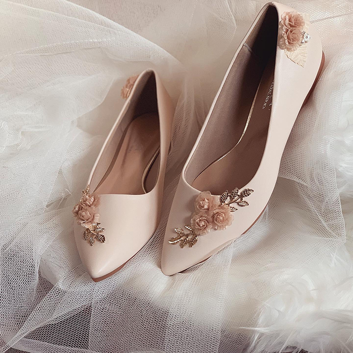 Giày cưới Nghé Art búp bê đính hoa hồng lụa 226 - Ảnh 7 -  Nghé Art Bridal Shoes – 0908590288