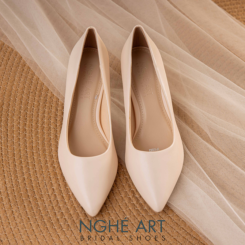 Giày cưới Nghé Art basic bít mũi trắng 227-6P-DA-NUDE - Ảnh 1 - Nghé Art Bridal Shoes – 0822288288