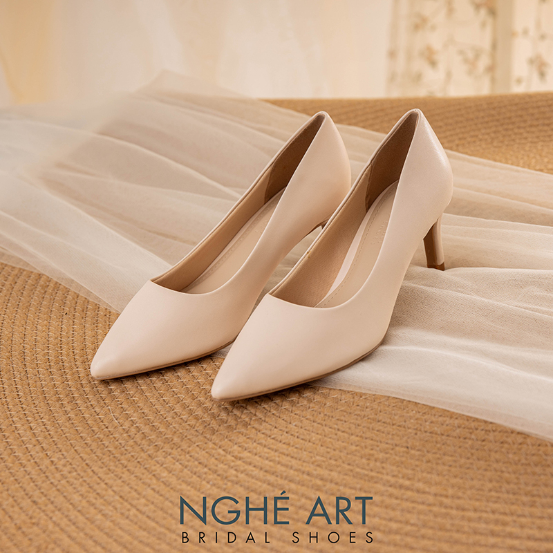 Giày cưới Nghé Art basic bít mũi trắng 227-6P-DA-NUDE - Ảnh 2 - Nghé Art Bridal Shoes – 0822288288