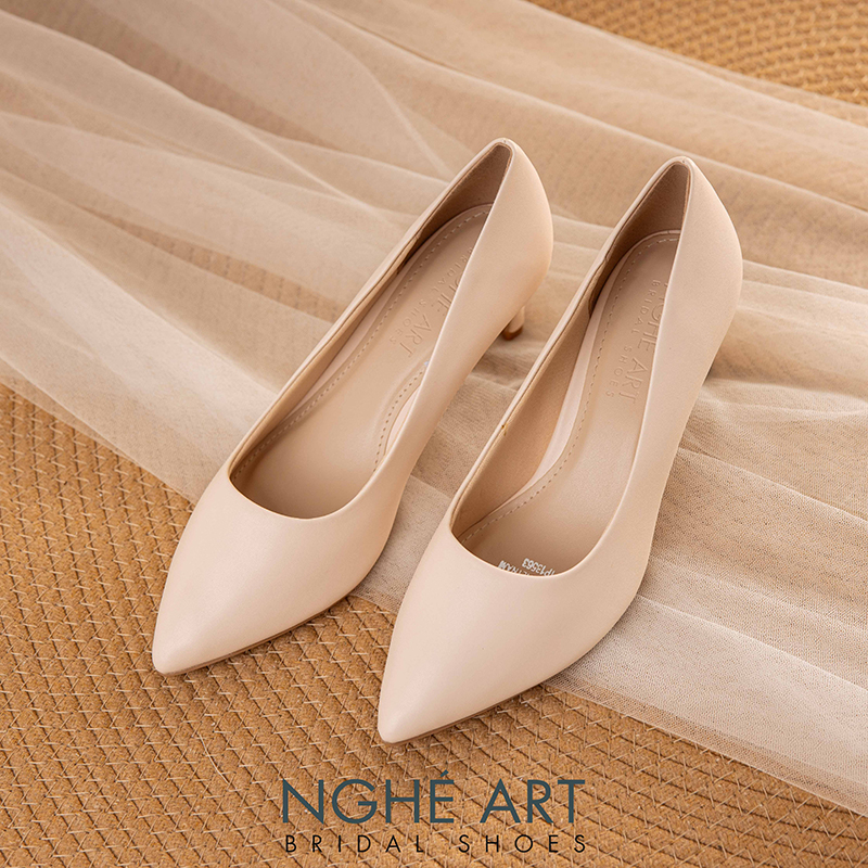 Giày cưới Nghé Art basic bít mũi trắng 227-6P-DA-NUDE - Ảnh 3 - Nghé Art Bridal Shoes – 0822288288