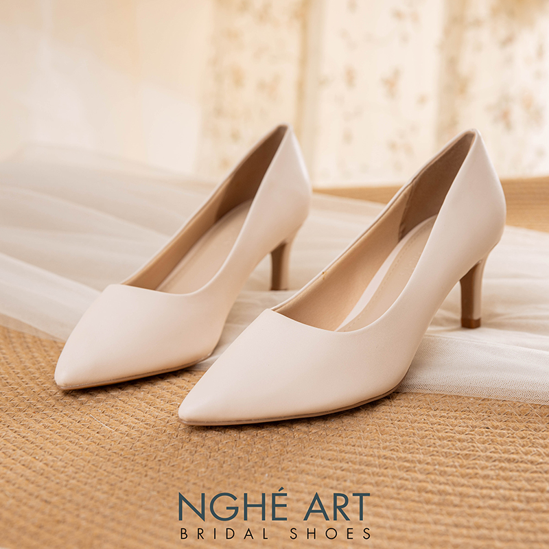 Giày cưới Nghé Art basic bít mũi trắng 227-6P-DA-NUDE - Ảnh 4 - Nghé Art Bridal Shoes – 0822288288