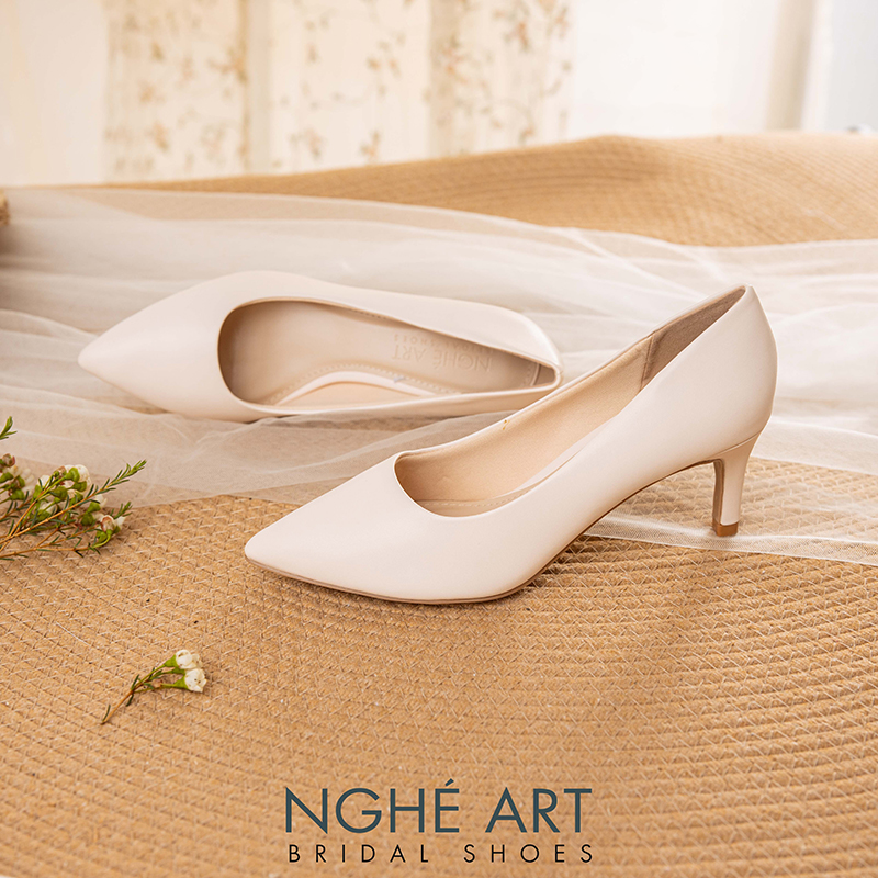 Giày cưới Nghé Art basic bít mũi trắng 227-6P-DA-NUDE - Ảnh 6 - Nghé Art Bridal Shoes – 0822288288