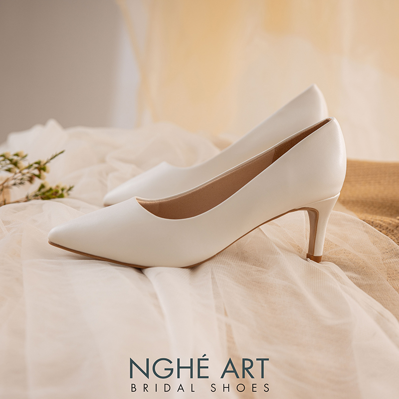 Giày cưới Nghé Art basic bít mũi trắng 227-6P-DA-TRANG - Ảnh 2 - Nghé Art Bridal Shoes – 0822288288