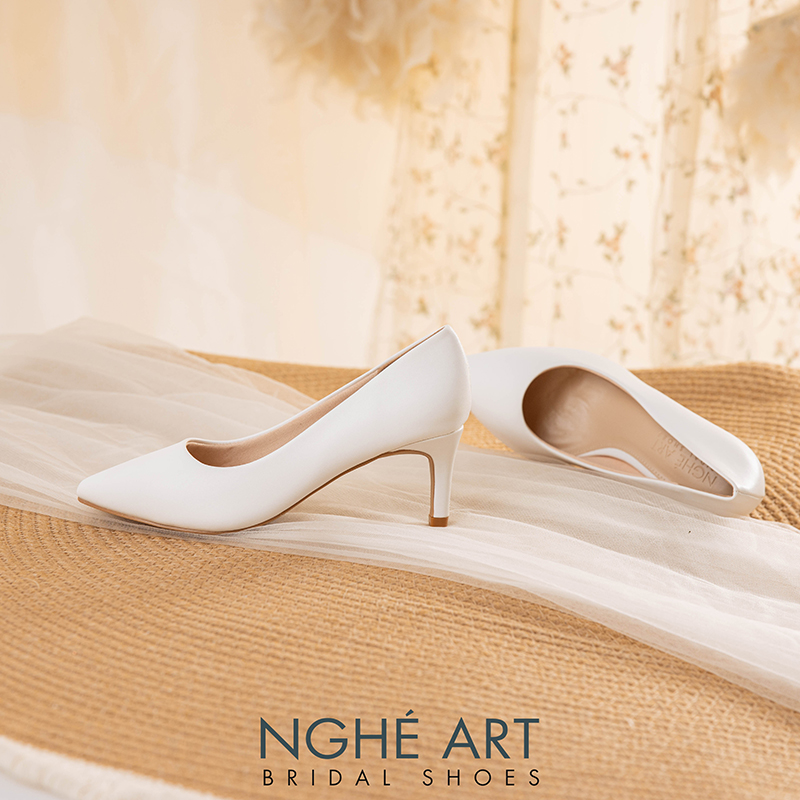 Giày cưới Nghé Art basic bít mũi trắng 227-6P-DA-TRANG - Ảnh 5 - Nghé Art Bridal Shoes – 0822288288