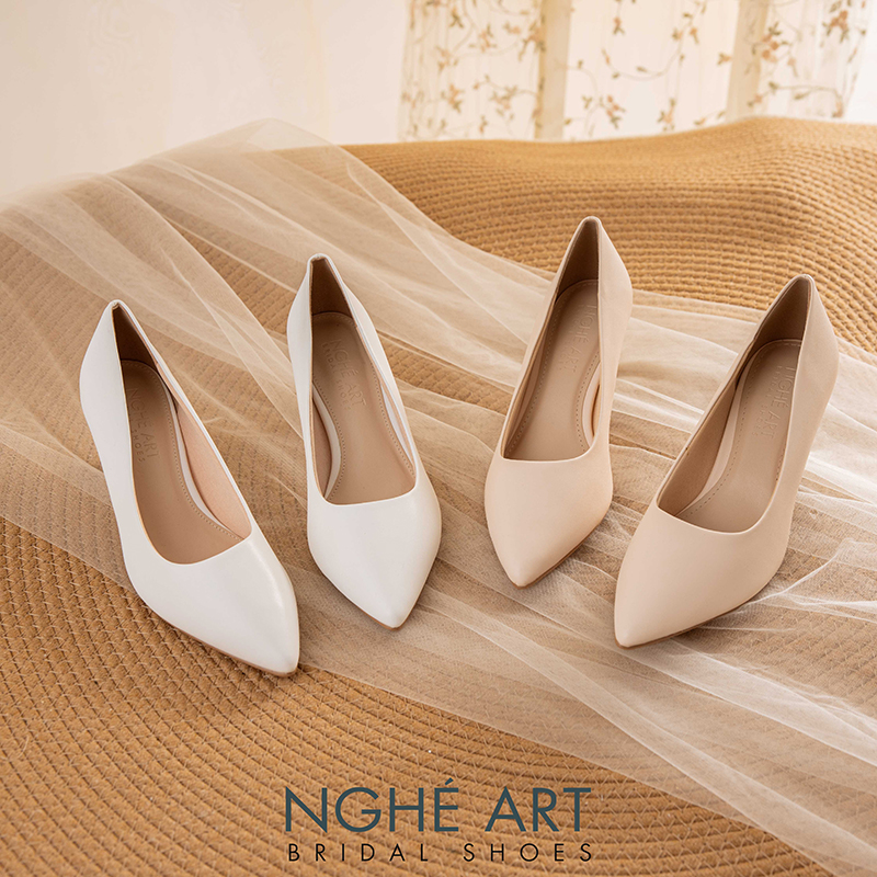 Giày cưới Nghé Art basic bít mũi trắng 227-6P-DA - Ảnh 1 - Nghé Art Bridal Shoes – 0822288288