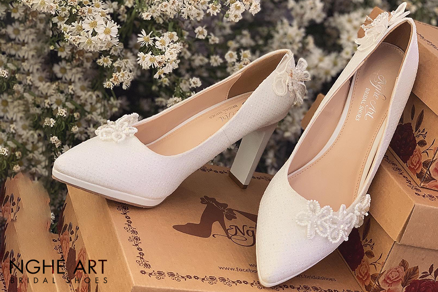 Giày cưới Nghé Art bọc lưới ánh nhũ 7 màu đính hoa đá 267 - Ảnh 3 -  Nghé Art Bridal Shoes – 0908590288