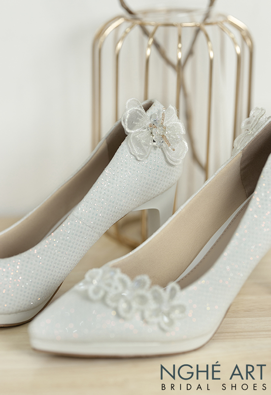 Giày cưới Nghé Art bọc lưới ánh nhũ 7 màu đính hoa đá 267 - Ảnh 6 -  Nghé Art Bridal Shoes – 0908590288