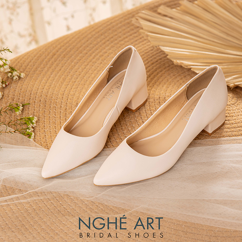 Giày cưới Nghé Art basic gót vuông 274-4P-DA-NUDE - Ảnh 1 -  Nghé Art Bridal Shoes – 0822288288