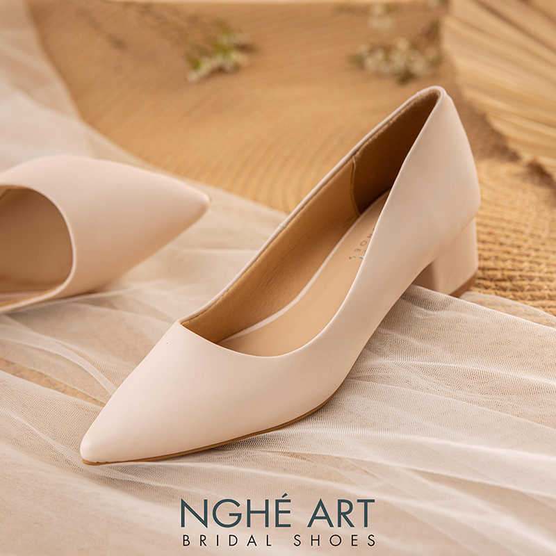 Giày cưới Nghé Art basic gót vuông 274-4P-DA-NUDE - Ảnh 2 -  Nghé Art Bridal Shoes – 0822288288