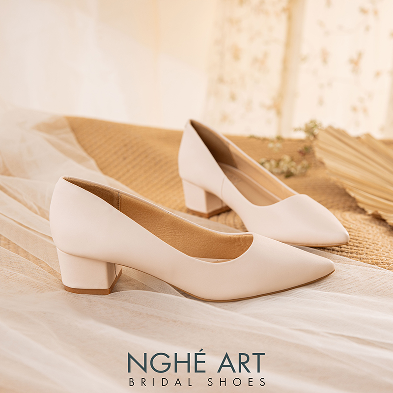 Giày cưới Nghé Art basic gót vuông 274-4P-DA-NUDE - Ảnh 4 -  Nghé Art Bridal Shoes – 0822288288