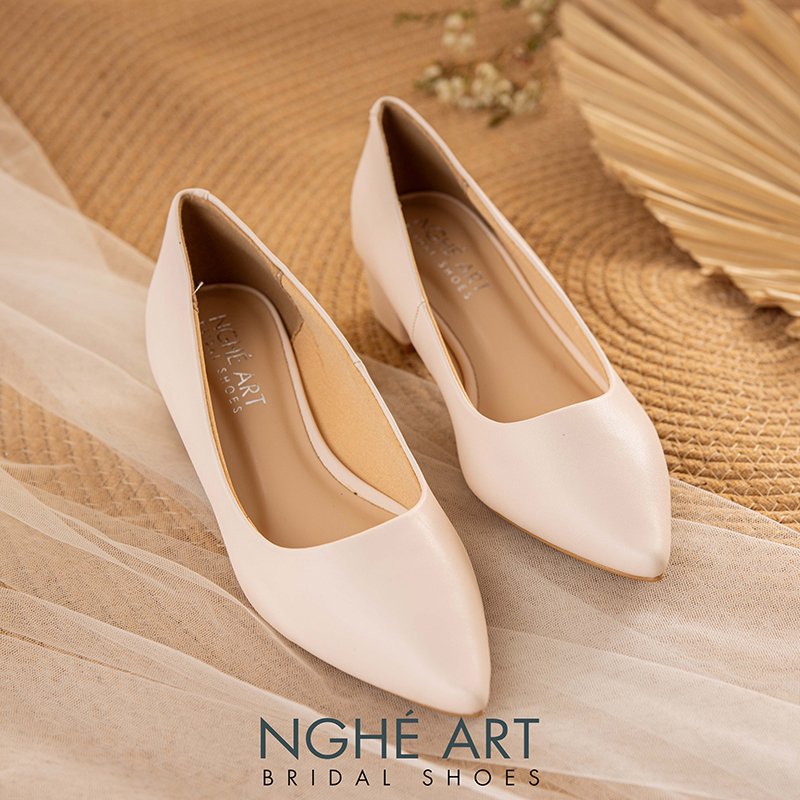 Giày cưới Nghé Art basic gót vuông 274-4P-DA-NUDE - Ảnh 5 -  Nghé Art Bridal Shoes – 0822288288