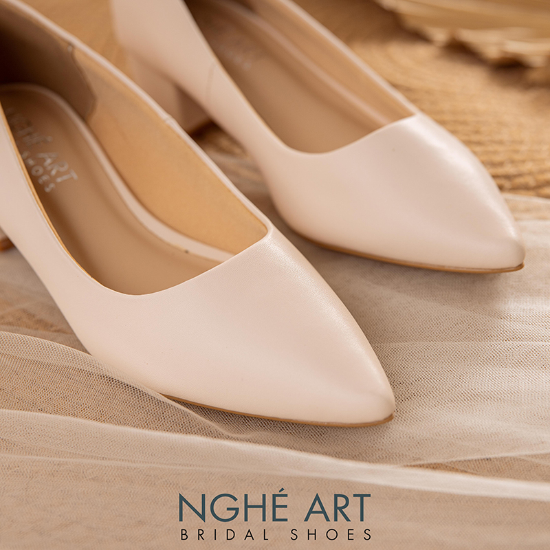 Giày cưới Nghé Art basic gót vuông 274-4P-DA-NUDE - Ảnh 6 -  Nghé Art Bridal Shoes – 0822288288
