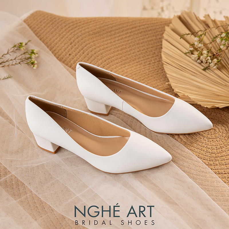 Giày cưới Nghé Art basic gót vuông 274-4P-DA-TRANG - Ảnh 1 -  Nghé Art Bridal Shoes – 0822288288