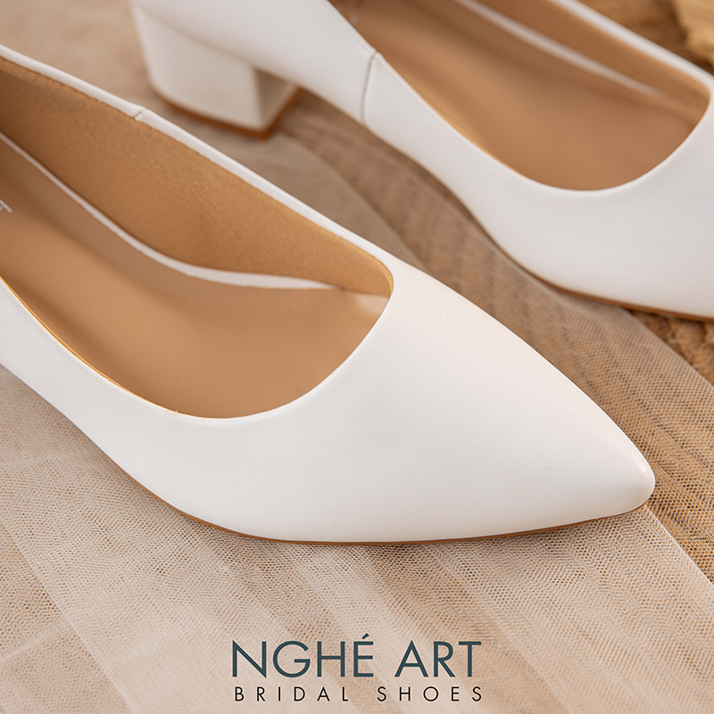 Giày cưới Nghé Art basic gót vuông 274-4P-DA-TRANG - Ảnh 2 -  Nghé Art Bridal Shoes – 0822288288